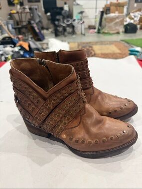 Circle G Brown Studded Leather Ankle Booties